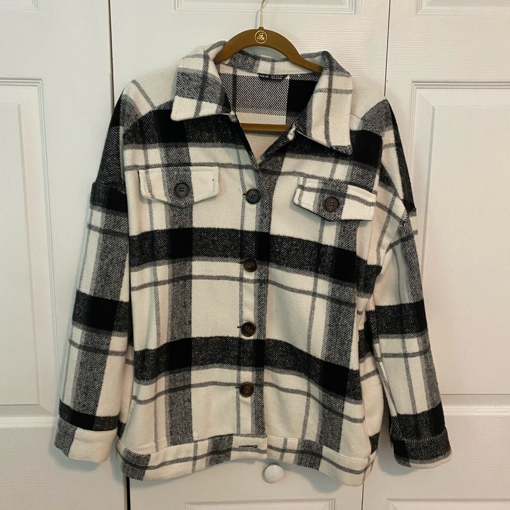 Shein Black and White Sz Med. Plaid Button Down Jacket